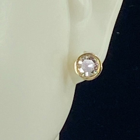 14K yellow gold 0.72ct H/SI1 round brilliant diamond bezel set thread post earri